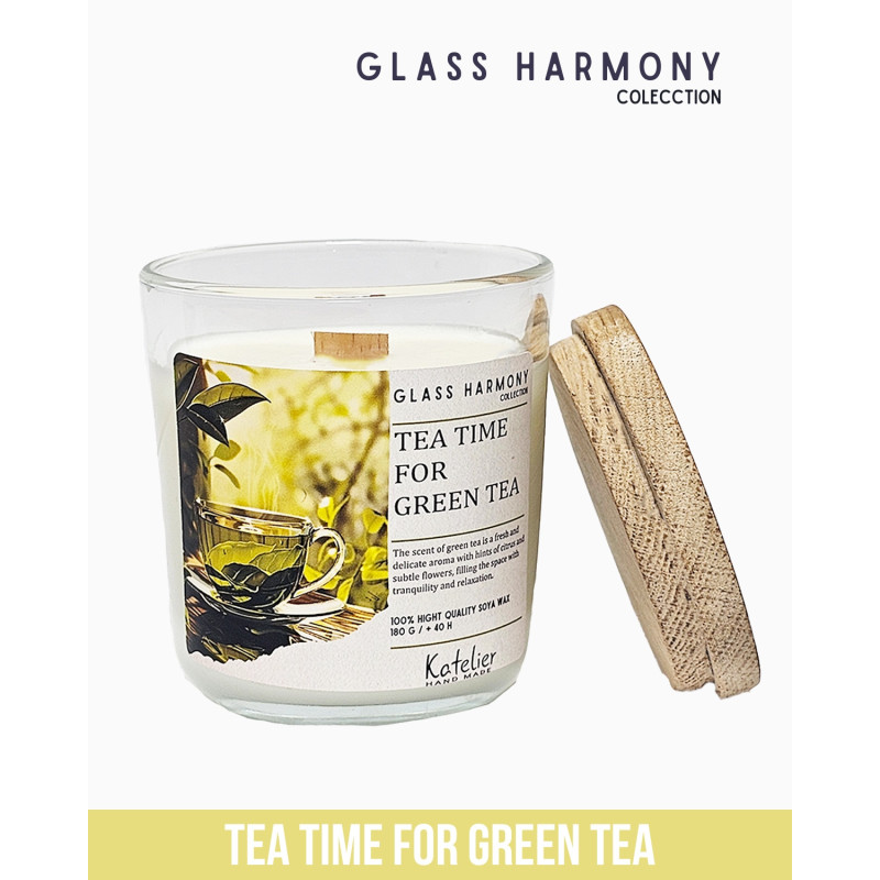 Świeca Sojowa 180 ml – Zielona Herbata Tea Time | Glass Harmony Collection Świeca Sojowa 180 ml – Zielona Herbata Tea Time | Glass Harmony Collection