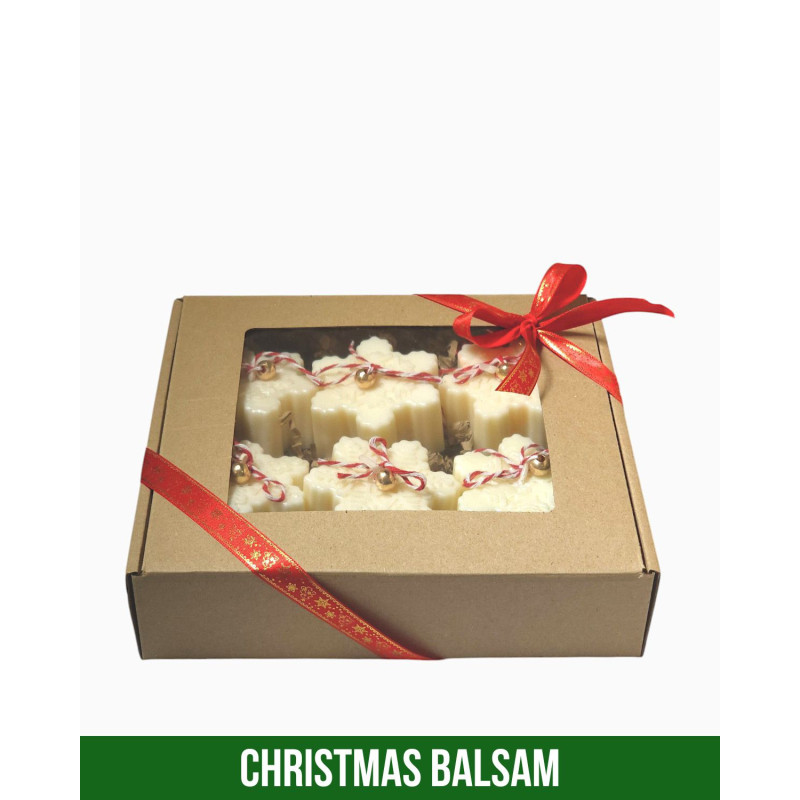 Zestaw - Świąteczna Paczka Radości - Czerwone Wstęgi - 6 świeczek - Dekoracja na Boże Narodzenie - Zapach Christmas Balsam Zestaw - Świąteczna Paczka Radości - Czerwone Wstęgi - 6 świeczek - Dekoracja na Boże Narodzenie - Zapach Christmas Balsam