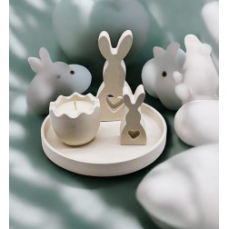 Zestaw Wielkanocny ze świecą sojową – Biały | Jajko zapachowe + zajączki + dekoracyjna podstawka gipsowa | Bergamotka, pomarańcza, wanilia