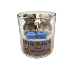 🧸 Świeca Misie Tulisie Niebieska – zapach makaroników 130 ml