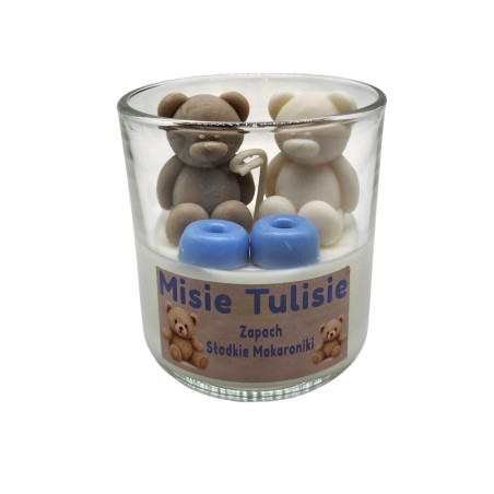 🧸 Świeca Misie Tulisie Niebieska – zapach makaroników 130 ml