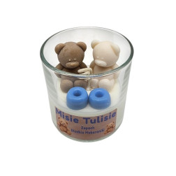 🧸 Świeca Misie Tulisie Niebieska – zapach makaroników 130 ml